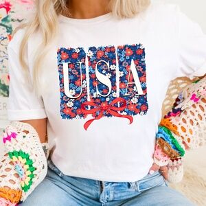 Floral USA Graphic Shirt | Patriotic Graphic Tee | Gildan